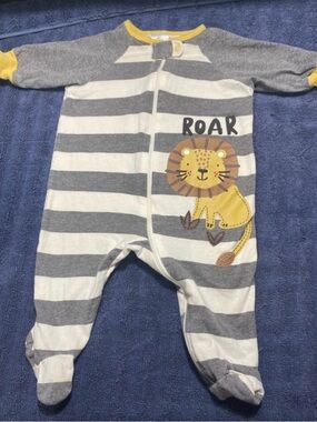 Gerber Gray & White Striped Lion Footed One-Piece Sleeper Pajama